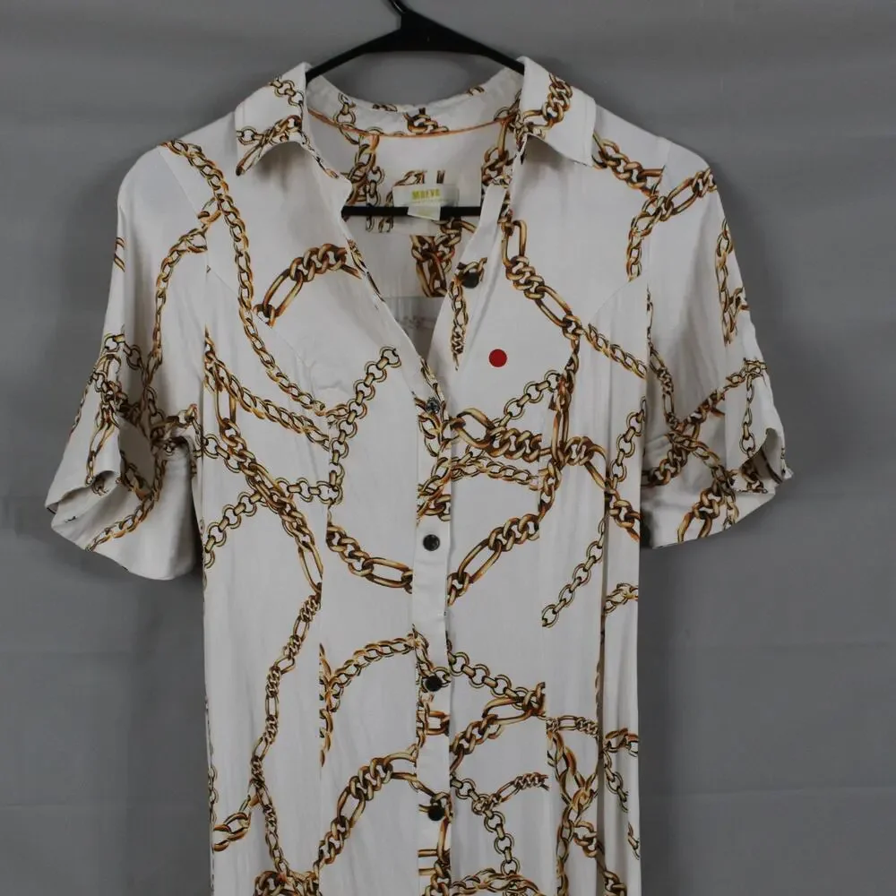 Maeve Dress XS Chain Printed Short Sleeve Maxi White Elegant Party Chic Classic - Picture 7 of 13
